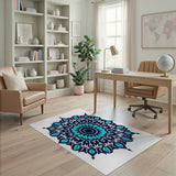 Blue and Teal Mandala Geometric Area Rug