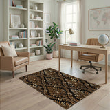 Luxurious Gold Damask Black Area Rug