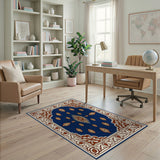 Navy Blue Traditional Persian Area Rug with Ornate Paisley Border