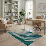 Abstract Area Blue and Teal Blue Abstract Wave Area Rug