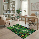 Vibrant Dinosaur Jungle Forest Area Rug