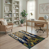 Navy Deer in Birch Forest Area Rug