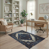 Vintage Blue Persian Medallion Area Rug