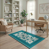 Blue and Teal Teal Starfish Seashell Coastal Area Rug
