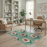 Teal Floral Lattice Area Rug
