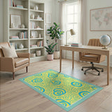 Yellow Blue Swirl Cloud Area Rug