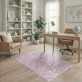 Whimsical Pink Bow and Swirl Area Rug