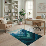 Teal Blue Mountain Valley Landscape Rug