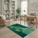 Emerald Green Geometric Leaf Abstract Rug