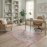 Washable Vintage Pink Rose Floral Area Rug - Low Pile, Non-Slip & Pet Friendly