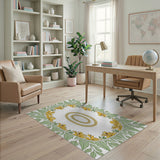 Yellow Floral Oval Frame Area Rug