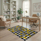 Yellow Sunflower Black White Gingham Area Rug