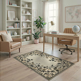Elegant Floral Border Area Rug in Beige Black
