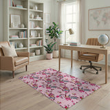 Whimsical Pink Floral Pattern Area Rug