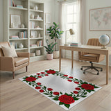 Red Rose Vine Border Area Rug