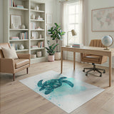 Teal Sea Turtle Watercolor Coastal Rug