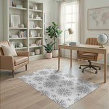 Grey Snowflake Geometric Area Rug