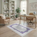 Purple Ornate Floral Border Area Rug
