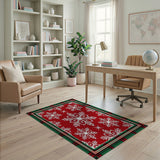 Festive Red Snowflake Plaid Border Area Rug