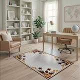 Ornate Brown Gold Border Area Rug