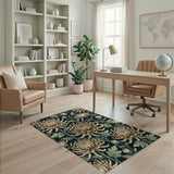 Vintage Gold Chrysanthemum Floral Rug