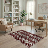Maroon Paisley Striped Area Rug