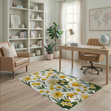 Vibrant Yellow Daffodil Floral Area Rug