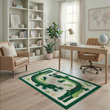 Kids Cartoon Playful Green Crocodile Kids Area Rug