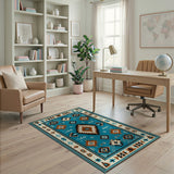 Teal Southwestern Geometric Blue and Teal Area Rug