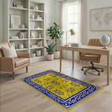 Yellow Persian Floral Rug with Blue Border
