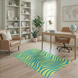 Sunny Yellow with Vibrant Blue Waves Area Rug