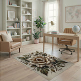 Distressed White Peony Floral Area Rug
