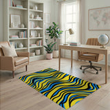 Vibrant Yellow Blue Black Wavy Abstract Area Rug