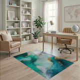 Teal Gold Fluid Abstract Area Rug