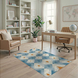 Blue Teal Starburst Diamond Area Rug