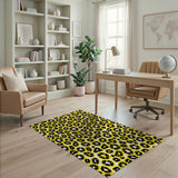 Vibrant Yellow Black Leopard Print Area Rug