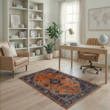 Burnt Orange Persian Area Rug with Navy Border