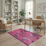 Vibrant Pink Crocodile Tribal Area Rug