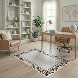 Cream Area Rug with Ornate Floral Vine Border