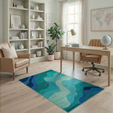 Blue Teal Wavy Abstract Abstract Area Area Rug