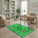 Pink Cherry Blossom Floral Area Rug on Green