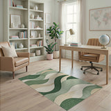 Abstract Green Wave Area Rug