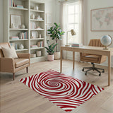 Red Hypnotic Swirl Abstract Area Rug