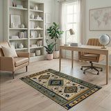 Blue and Teal Southwestern Geometric Diamond Area Rug