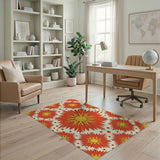 Red Bold Red Floral Vintage Area Rug