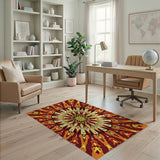 Fiery Orange Mandala Sunburst Area Rug