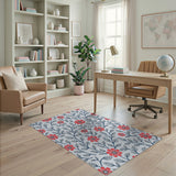 Red Floral Line Art Area Rug