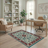 Red and Teal Floral Medallion Area Rug
