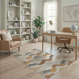 Layered Wave Abstract Beige Area Rug