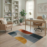 Abstract Curved Shapes Multi-Color Area Rug
